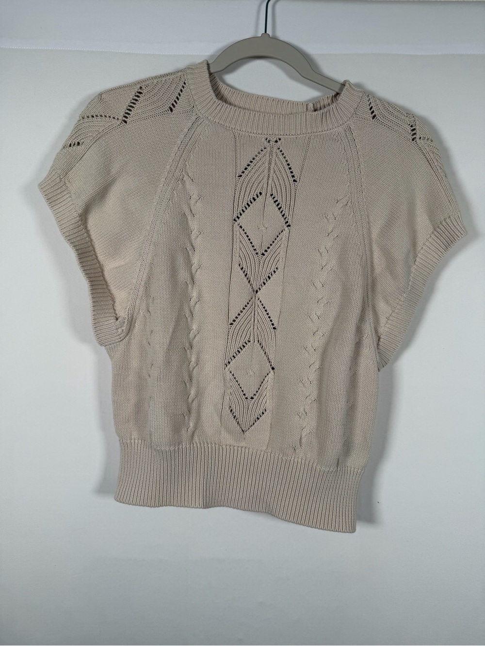 Young Fabulous & Broke Beige Openwork Fisherman Preppy Short-Sleeve Knit‎ Top